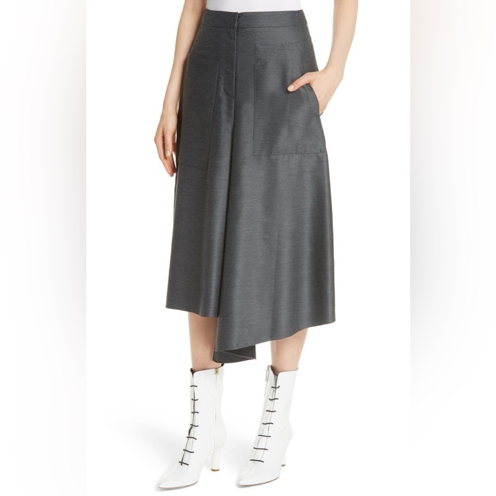 NWT Tibi Asymmetrical Drape Skirt In Dark Heather Gray
